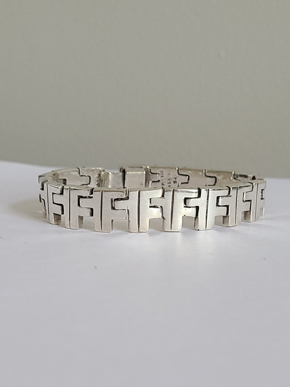 Vintage TAXCO Boho Sterling Silver Greek Key Chunky Chain Link Bracelet
